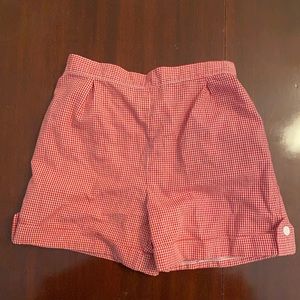 Girls red/white gingham shorts. Elastic waist. Cuff at bottom. Vive la Fete. 6